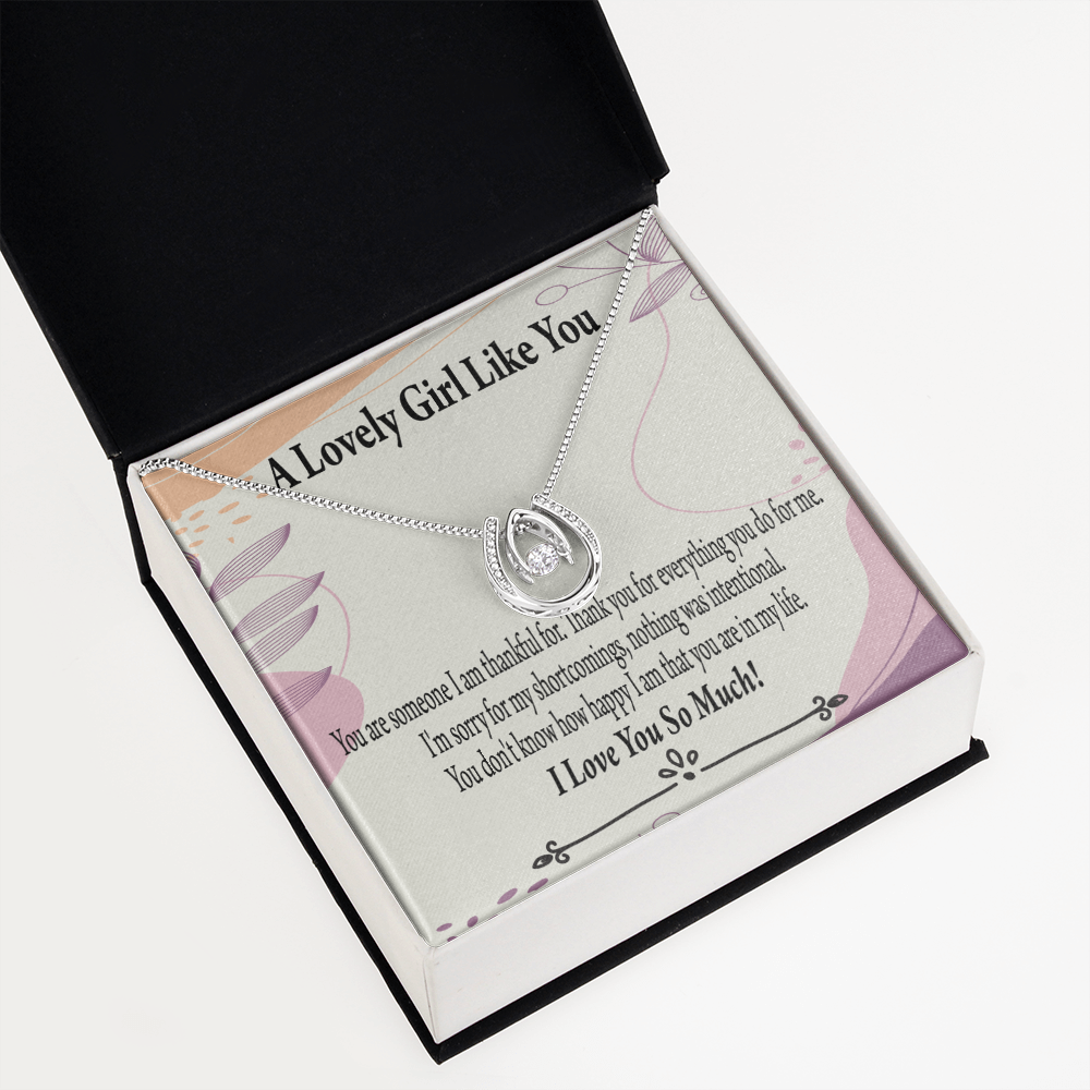 To My Girlfriend So Happy Lucky Horseshoe Necklace Message Card 14k w CZ Crystals-Express Your Love Gifts