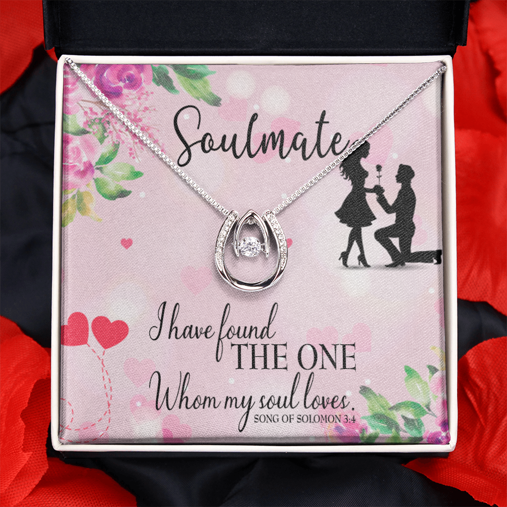 To My Girlfriend SoulMate Lucky Horseshoe Necklace Message Card 14k w CZ Crystals-Express Your Love Gifts