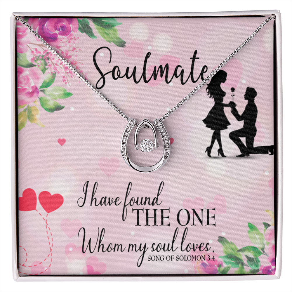 To My Girlfriend SoulMate Lucky Horseshoe Necklace Message Card 14k w CZ Crystals-Express Your Love Gifts