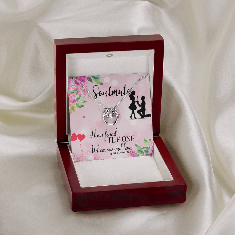 To My Girlfriend SoulMate Lucky Horseshoe Necklace Message Card 14k w CZ Crystals-Express Your Love Gifts