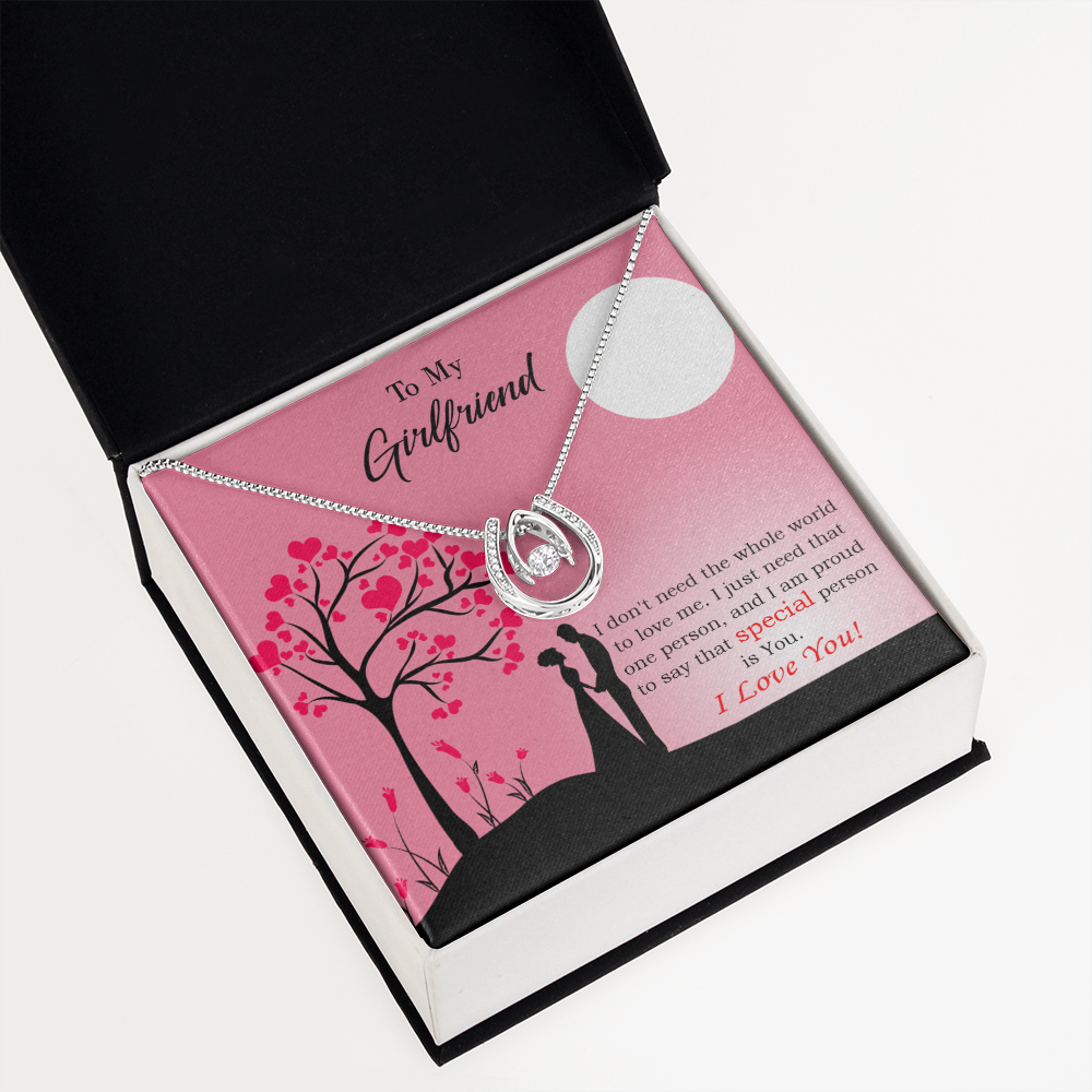 To My Girlfriend Special Person is You Lucky Horseshoe Necklace Message Card 14k w CZ Crystals-Express Your Love Gifts