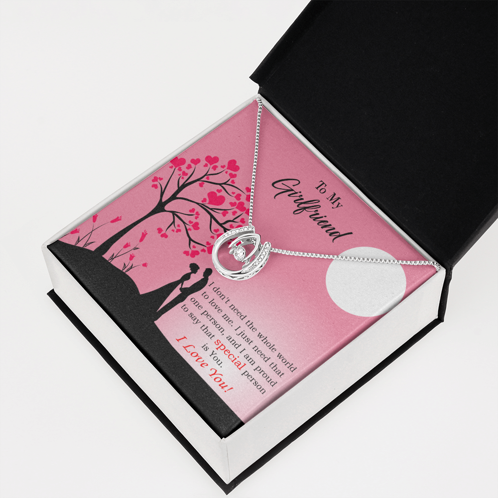 To My Girlfriend Special Person is You Lucky Horseshoe Necklace Message Card 14k w CZ Crystals-Express Your Love Gifts