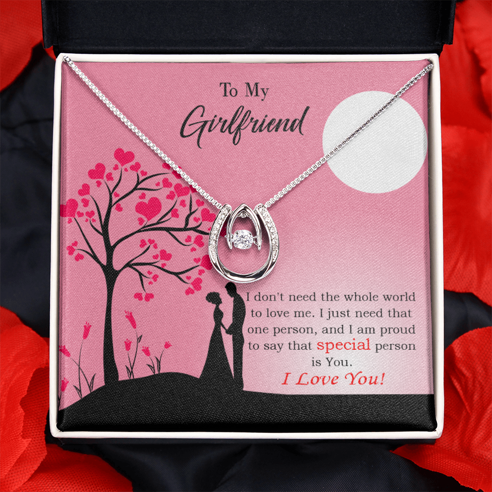 To My Girlfriend Special Person is You Lucky Horseshoe Necklace Message Card 14k w CZ Crystals-Express Your Love Gifts