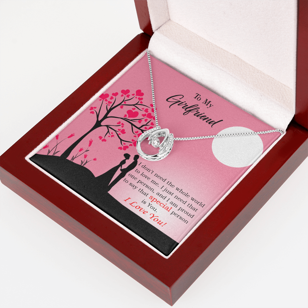 To My Girlfriend Special Person is You Lucky Horseshoe Necklace Message Card 14k w CZ Crystals-Express Your Love Gifts