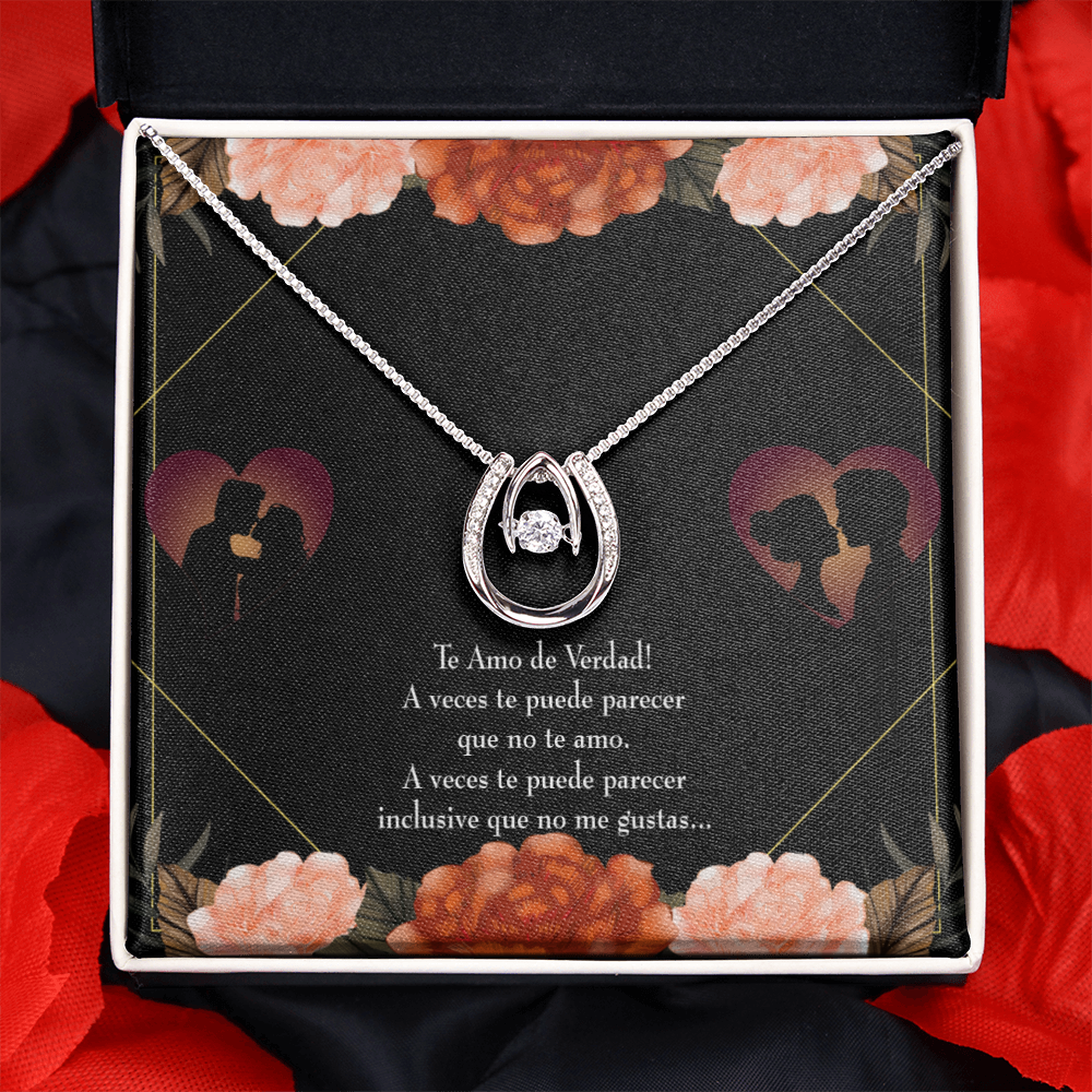 To My Girlfriend Te Amo Lucky Horseshoe Necklace Message Card 14k w CZ Crystals-Express Your Love Gifts