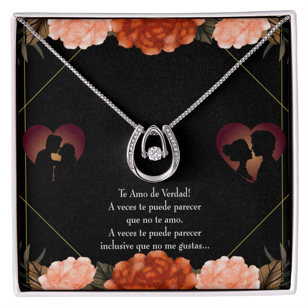 To My Girlfriend Te Amo Lucky Horseshoe Necklace Message Card 14k w CZ Crystals-Express Your Love Gifts