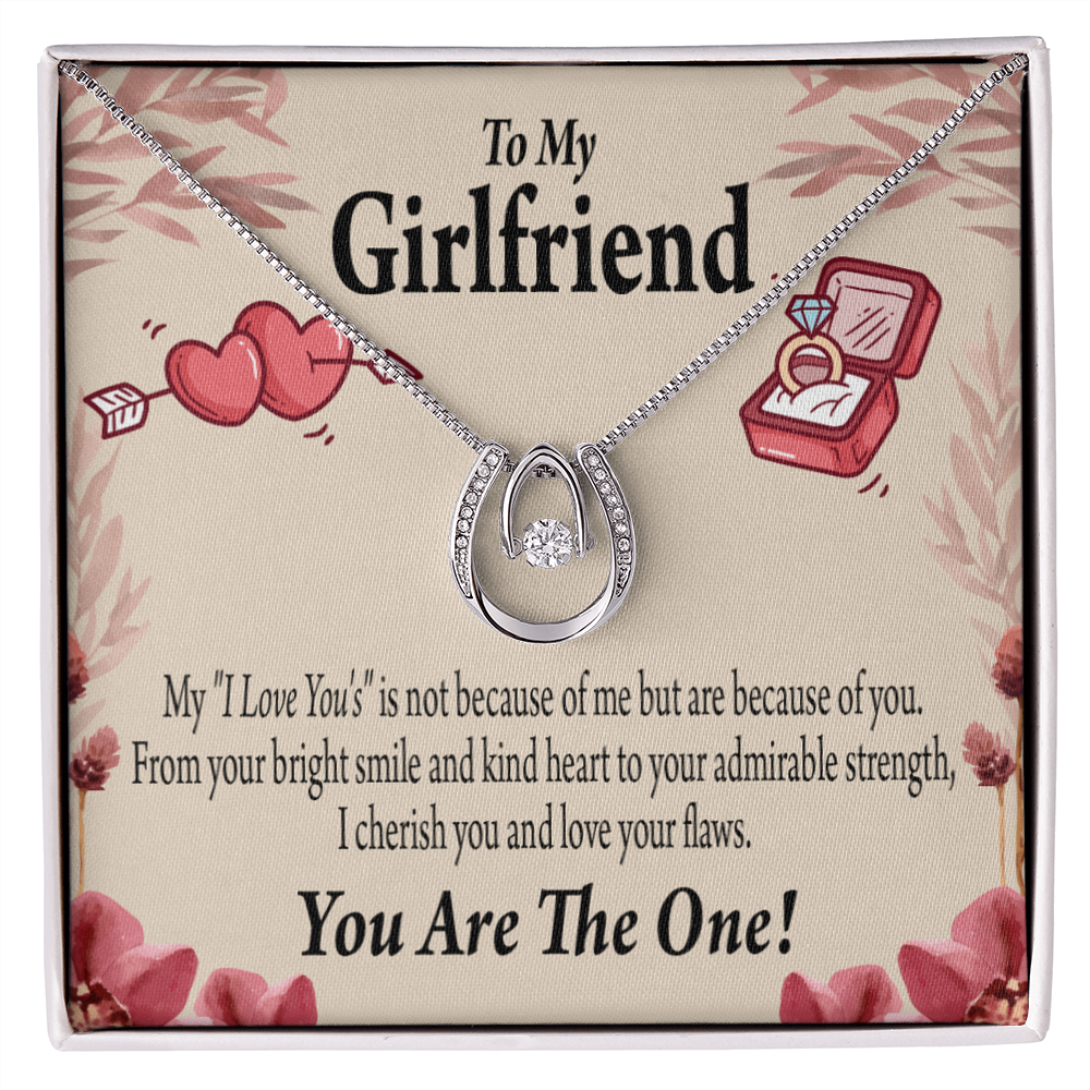 To My Girlfriend The One Lucky Horseshoe Necklace Message Card 14k w CZ Crystals-Express Your Love Gifts
