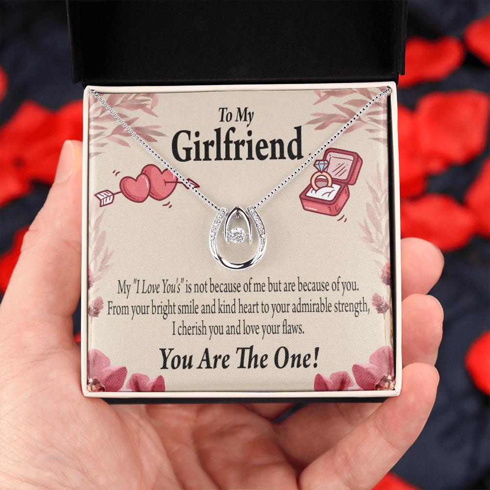 To My Girlfriend The One Lucky Horseshoe Necklace Message Card 14k w CZ Crystals-Express Your Love Gifts