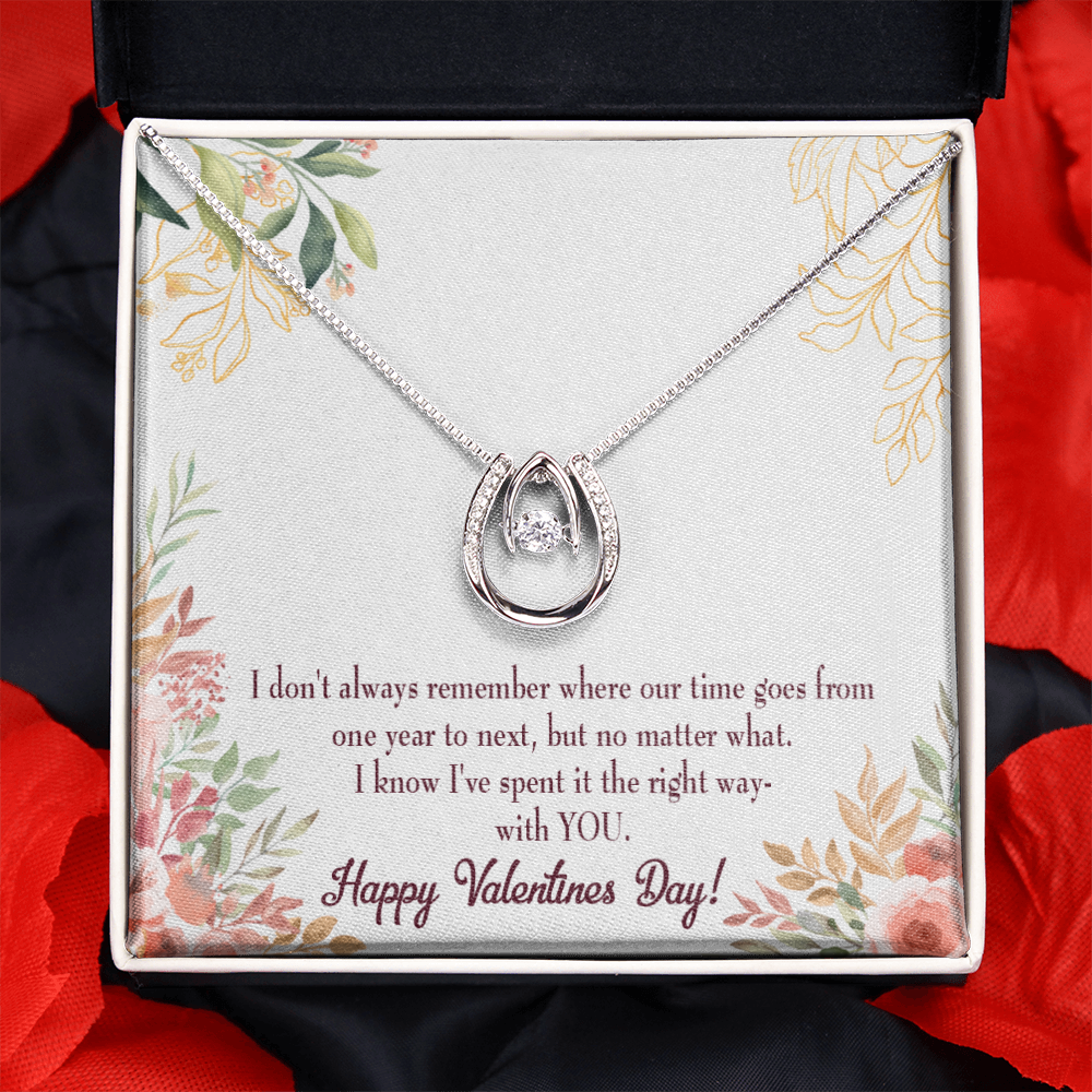 To My Girlfriend Time Well Spent Lucky Horseshoe Necklace Message Card 14k w CZ Crystals-Express Your Love Gifts