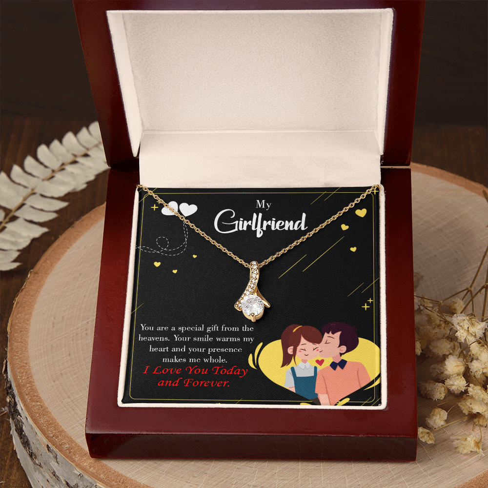 To My Girlfriend Today & Forever Alluring Ribbon Necklace Message Card-Express Your Love Gifts