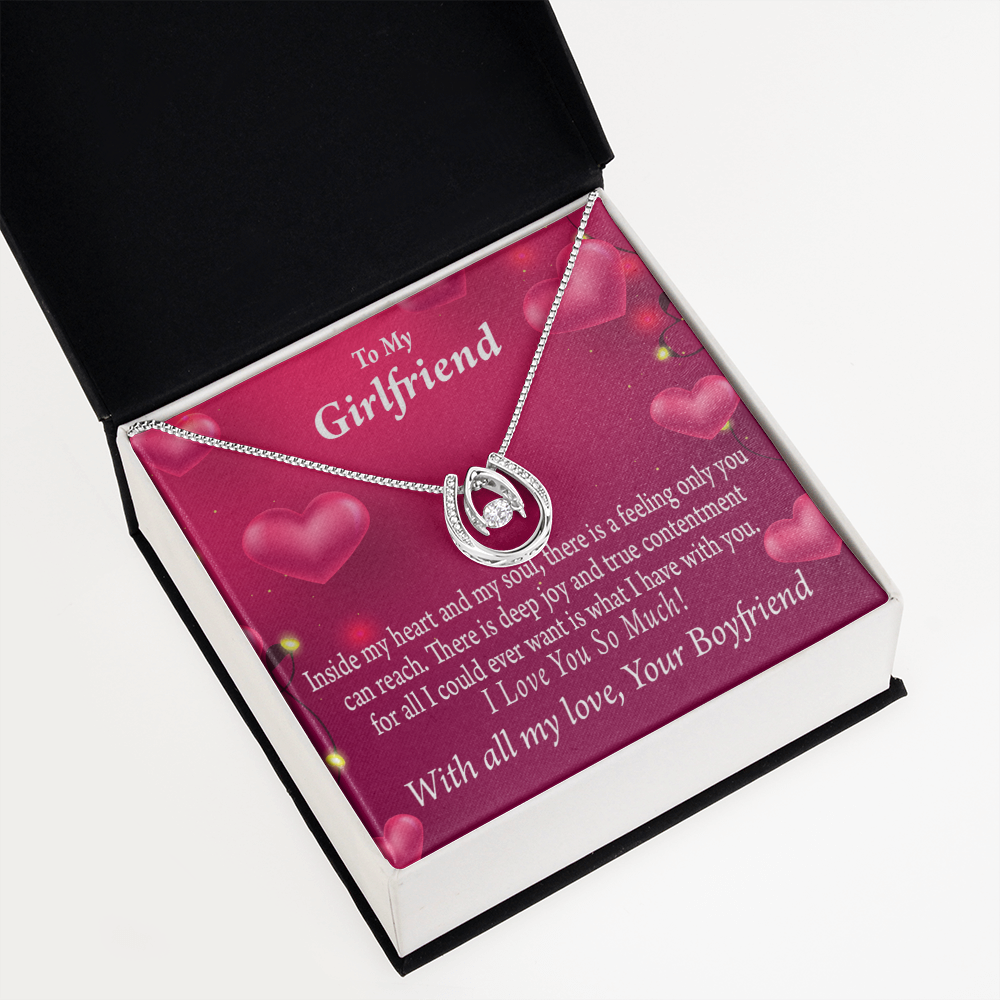 To My Girlfriend True Contentment Lucky Horseshoe Necklace Message Card 14k w CZ Crystals-Express Your Love Gifts