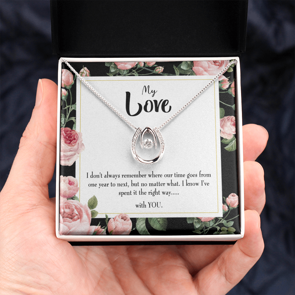 To My Girlfriend With You Lucky Horseshoe Necklace Message Card 14k w CZ Crystals-Express Your Love Gifts