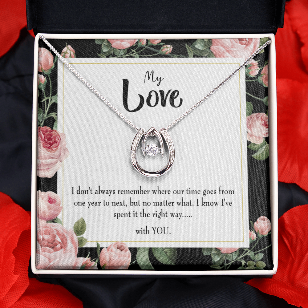 To My Girlfriend With You Lucky Horseshoe Necklace Message Card 14k w CZ Crystals-Express Your Love Gifts