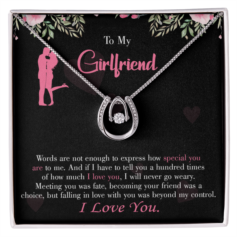To My Girlfriend Words Are Not Enough Lucky Horseshoe Necklace Message Card 14k w CZ Crystals-Express Your Love Gifts