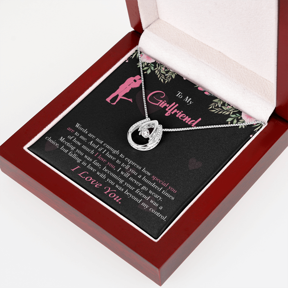 To My Girlfriend Words Are Not Enough Lucky Horseshoe Necklace Message Card 14k w CZ Crystals-Express Your Love Gifts