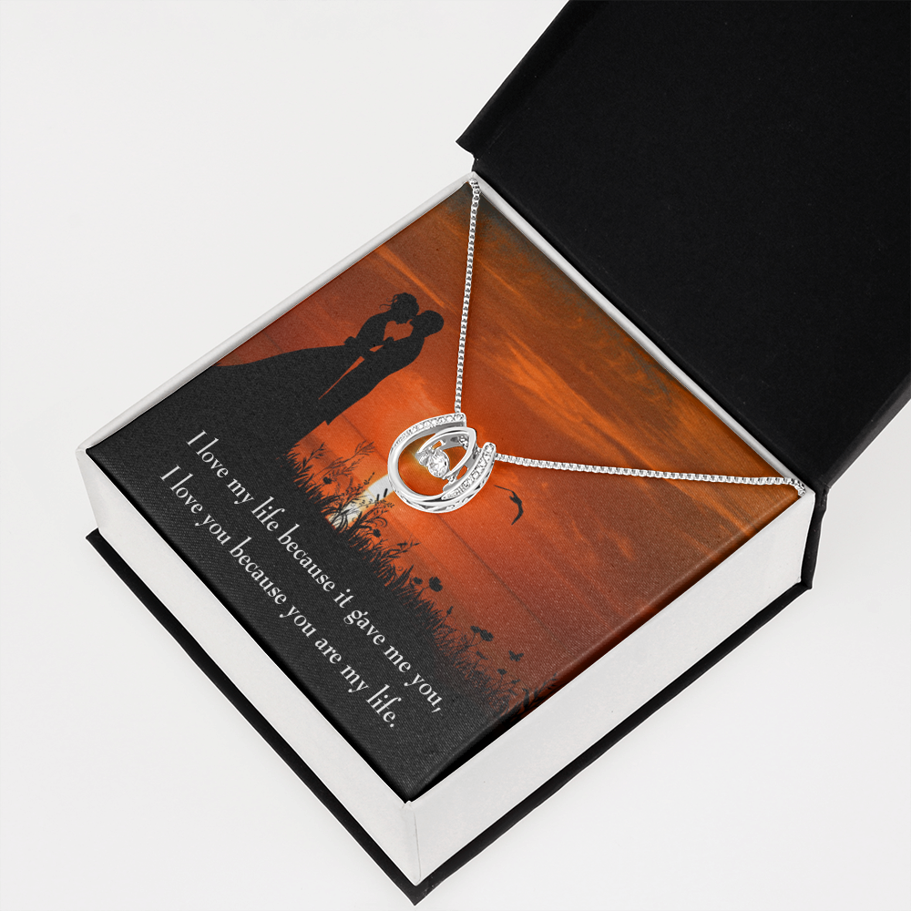 To My Girlfriend You Are MY Life Lucky Horseshoe Necklace Message Card 14k w CZ Crystals-Express Your Love Gifts