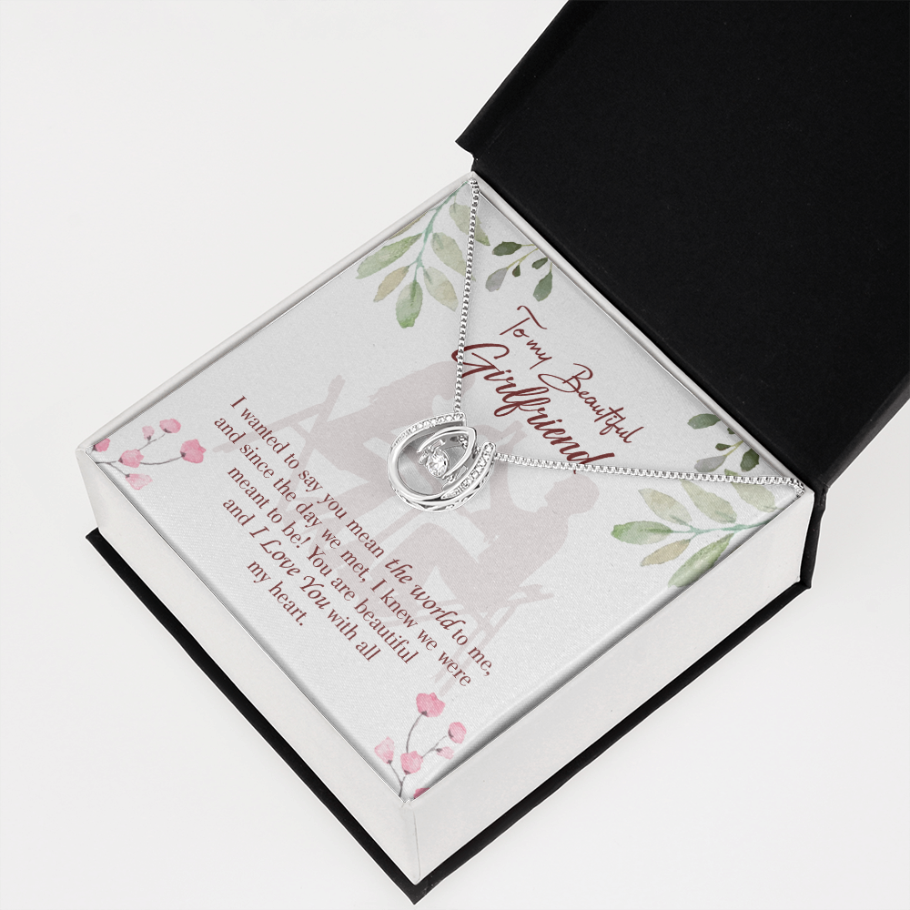 To My Girlfriend You Are My World Lucky Horseshoe Necklace Message Card 14k w CZ Crystals-Express Your Love Gifts