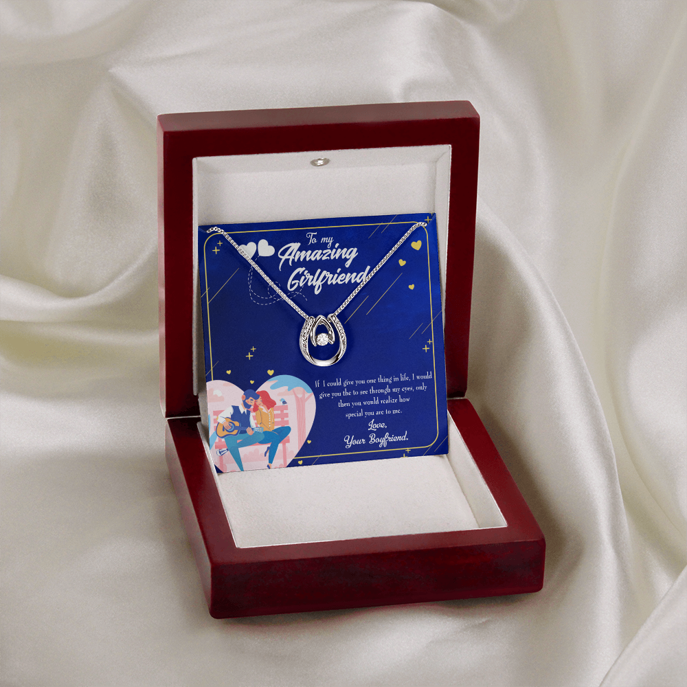 To My Girlfriend You Are Special Lucky Horseshoe Necklace Message Card 14k w CZ Crystals-Express Your Love Gifts