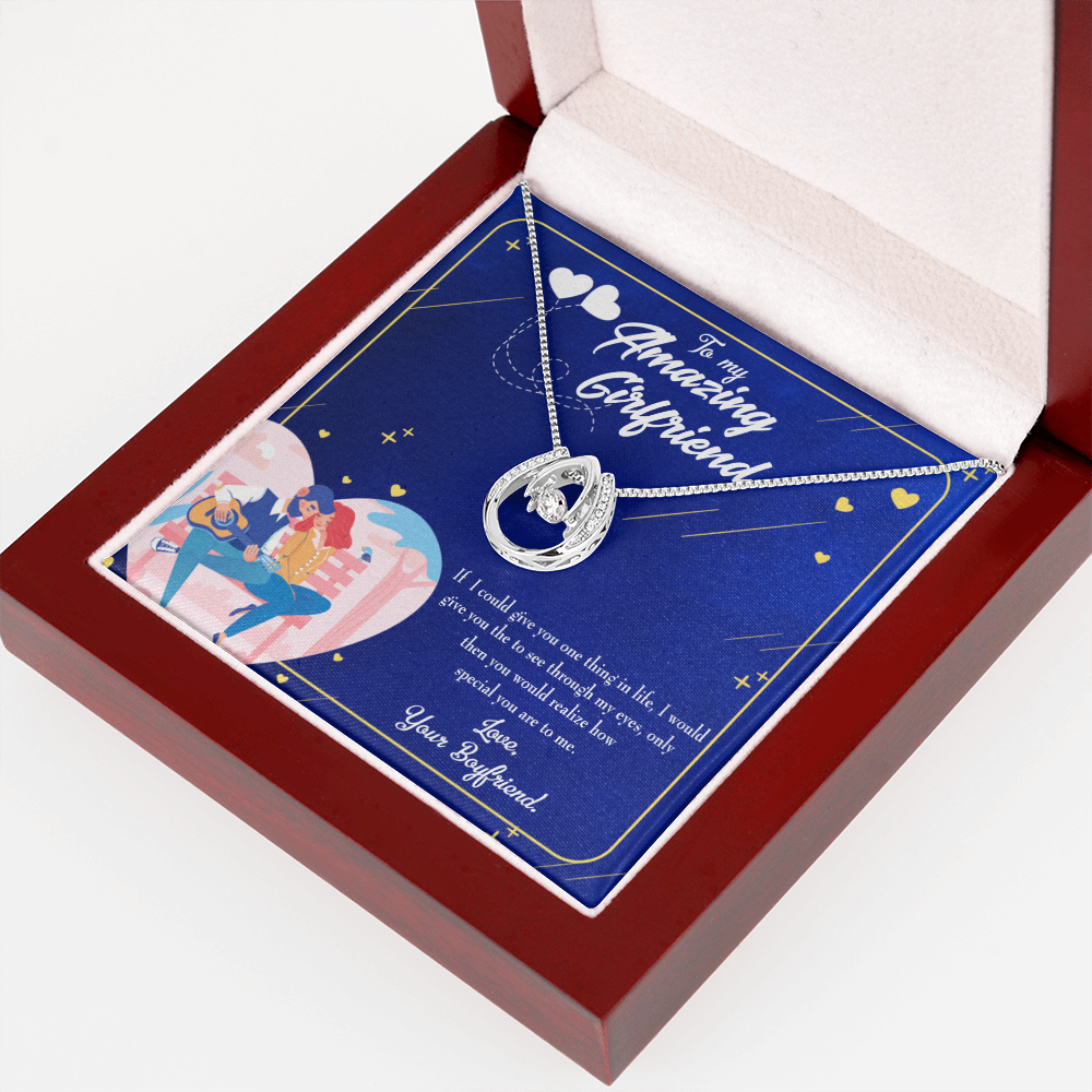 To My Girlfriend You Are Special Lucky Horseshoe Necklace Message Card 14k w CZ Crystals-Express Your Love Gifts