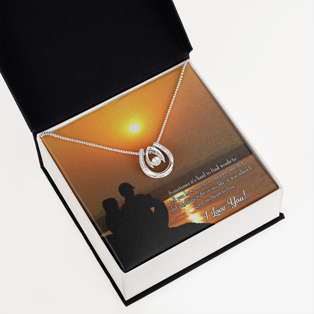 To My Girlfriend You Have My Heart Lucky Horseshoe Necklace Message Card 14k w CZ Crystals-Express Your Love Gifts