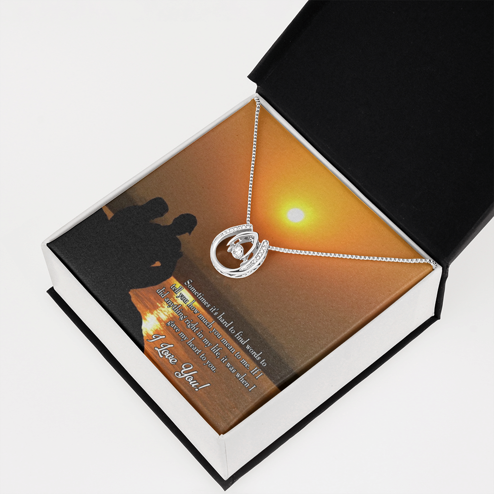 To My Girlfriend You Have My Heart Lucky Horseshoe Necklace Message Card 14k w CZ Crystals-Express Your Love Gifts