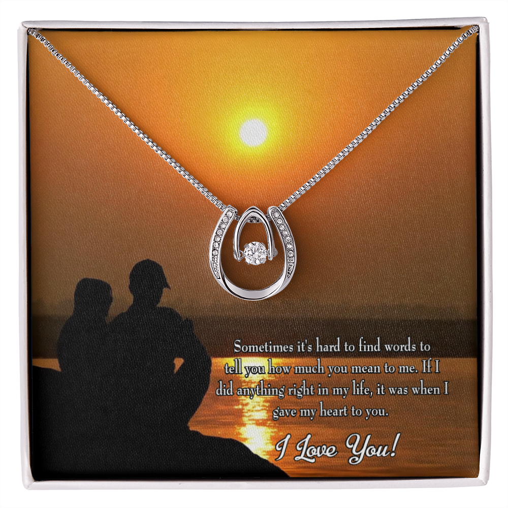 To My Girlfriend You Have My Heart Lucky Horseshoe Necklace Message Card 14k w CZ Crystals-Express Your Love Gifts