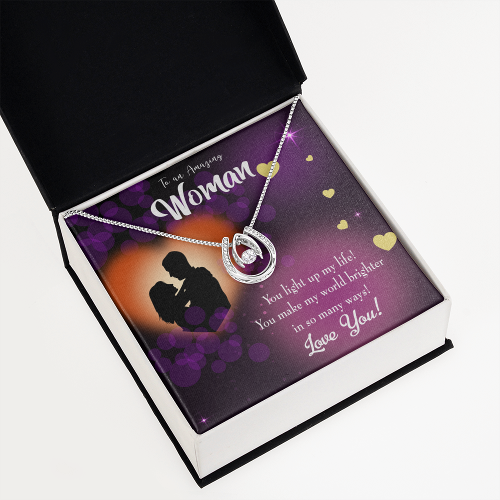 To My Girlfriend You Light up my Life Lucky Horseshoe Necklace Message Card 14k w CZ Crystals-Express Your Love Gifts