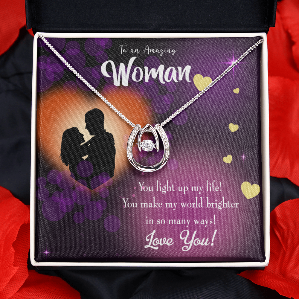 To My Girlfriend You Light up my Life Lucky Horseshoe Necklace Message Card 14k w CZ Crystals-Express Your Love Gifts