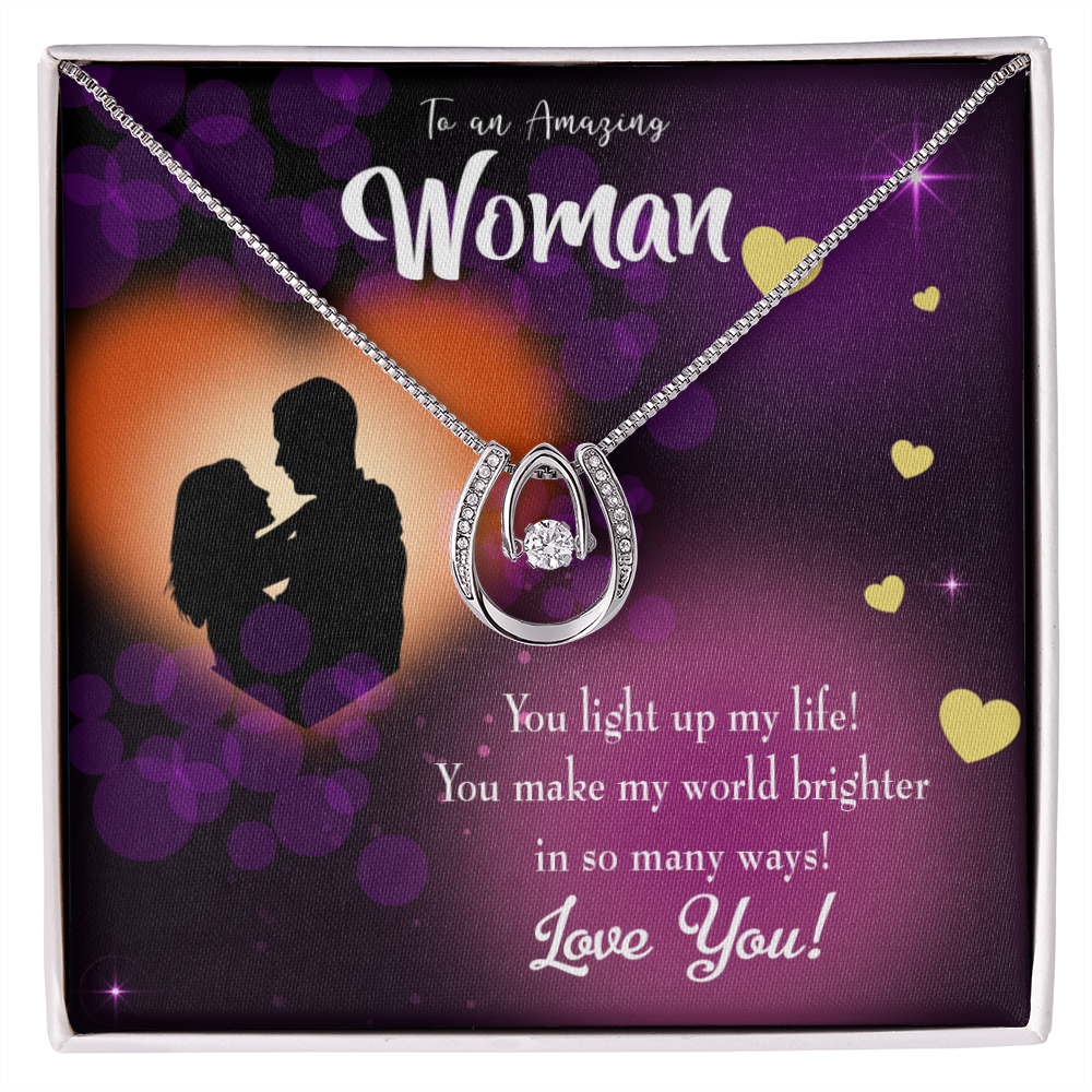 To My Girlfriend You Light up my Life Lucky Horseshoe Necklace Message Card 14k w CZ Crystals-Express Your Love Gifts