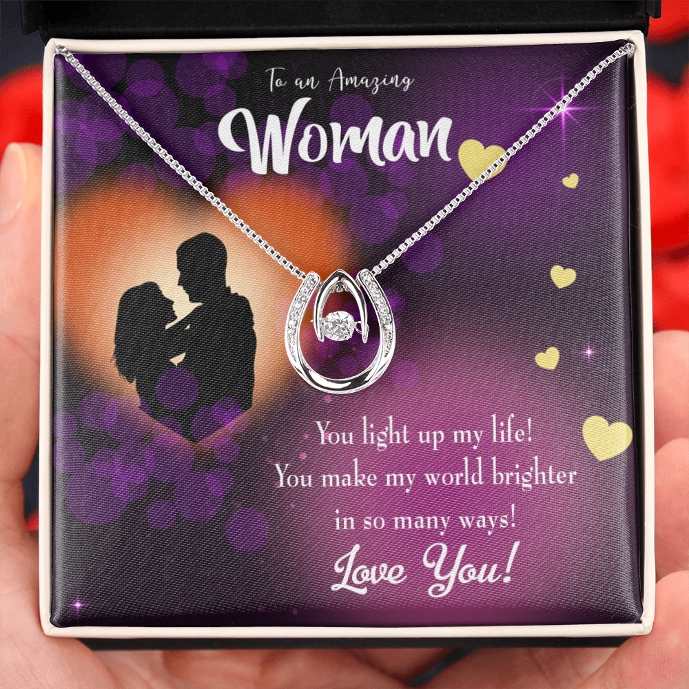 To My Girlfriend You Light up my Life Lucky Horseshoe Necklace Message Card 14k w CZ Crystals-Express Your Love Gifts