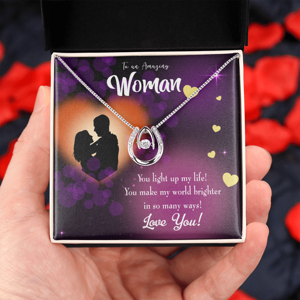 To My Girlfriend You Light up my Life Lucky Horseshoe Necklace Message Card 14k w CZ Crystals-Express Your Love Gifts