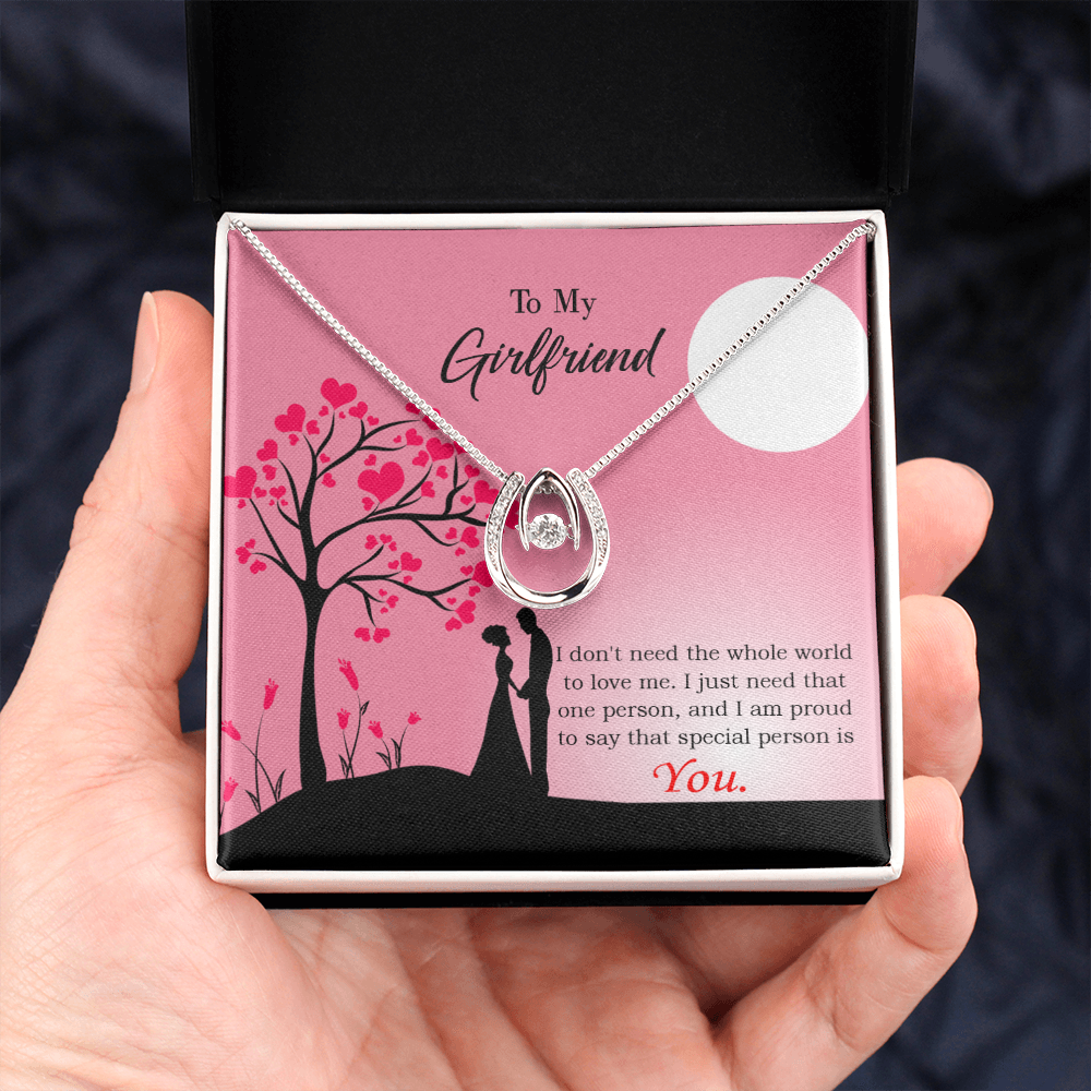 To My Girlfriend You Lucky Horseshoe Necklace Message Card 14k w CZ Crystals-Express Your Love Gifts