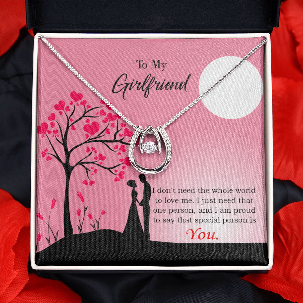 To My Girlfriend You Lucky Horseshoe Necklace Message Card 14k w CZ Crystals-Express Your Love Gifts