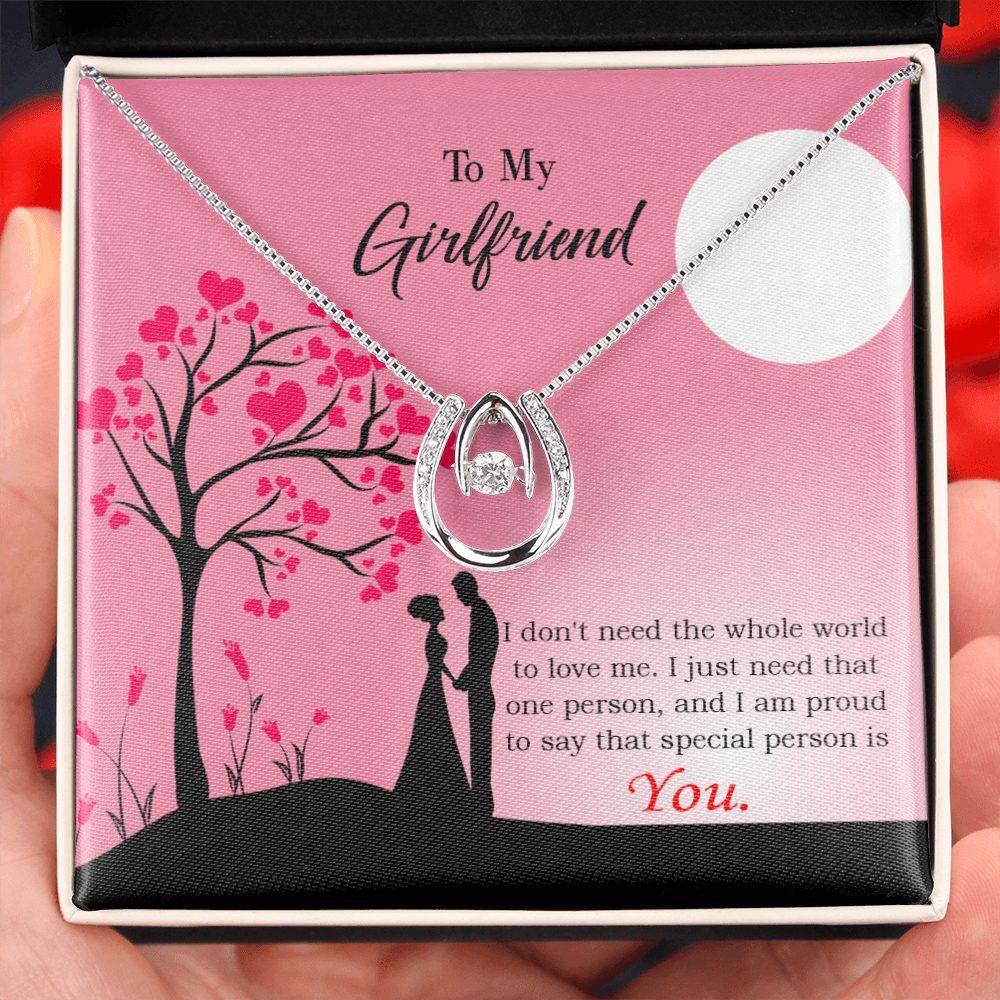 To My Girlfriend You Lucky Horseshoe Necklace Message Card 14k w CZ Crystals-Express Your Love Gifts