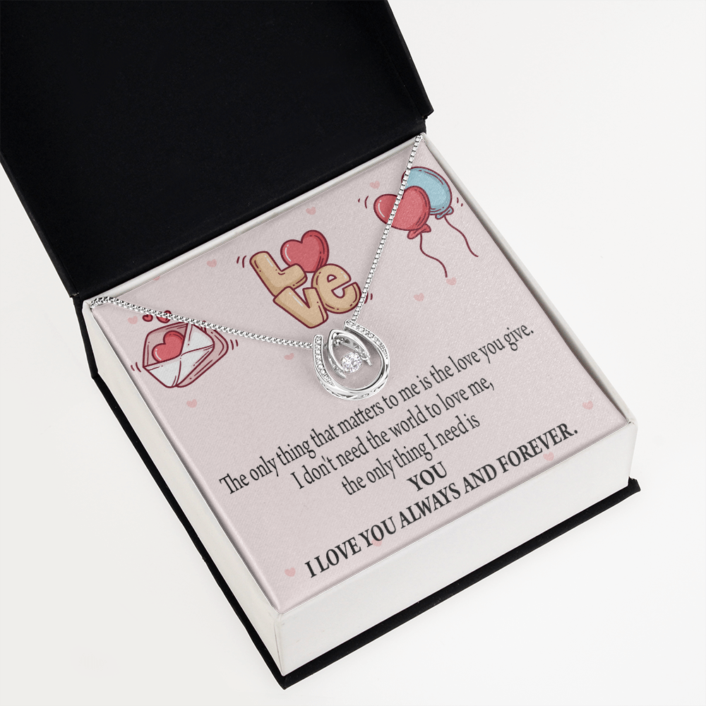 To My Girlfriend You Matter Most Lucky Horseshoe Necklace Message Card 14k w CZ Crystals-Express Your Love Gifts
