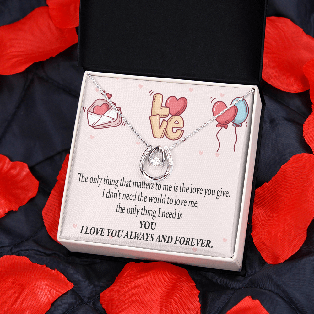 To My Girlfriend You Matter Most Lucky Horseshoe Necklace Message Card 14k w CZ Crystals-Express Your Love Gifts