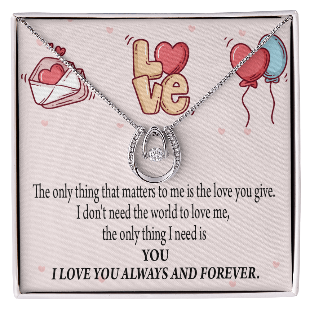 To My Girlfriend You Matter Most Lucky Horseshoe Necklace Message Card 14k w CZ Crystals-Express Your Love Gifts