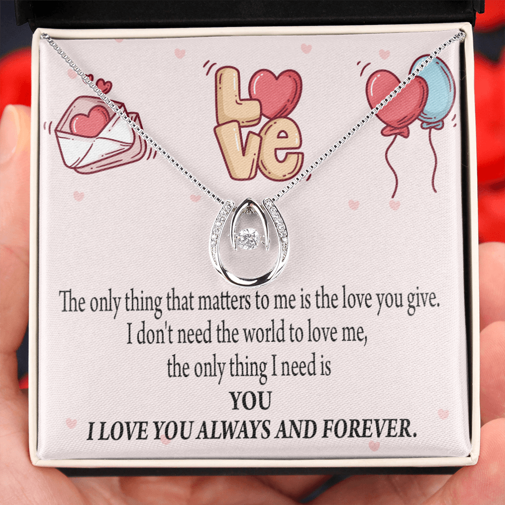 To My Girlfriend You Matter Most Lucky Horseshoe Necklace Message Card 14k w CZ Crystals-Express Your Love Gifts