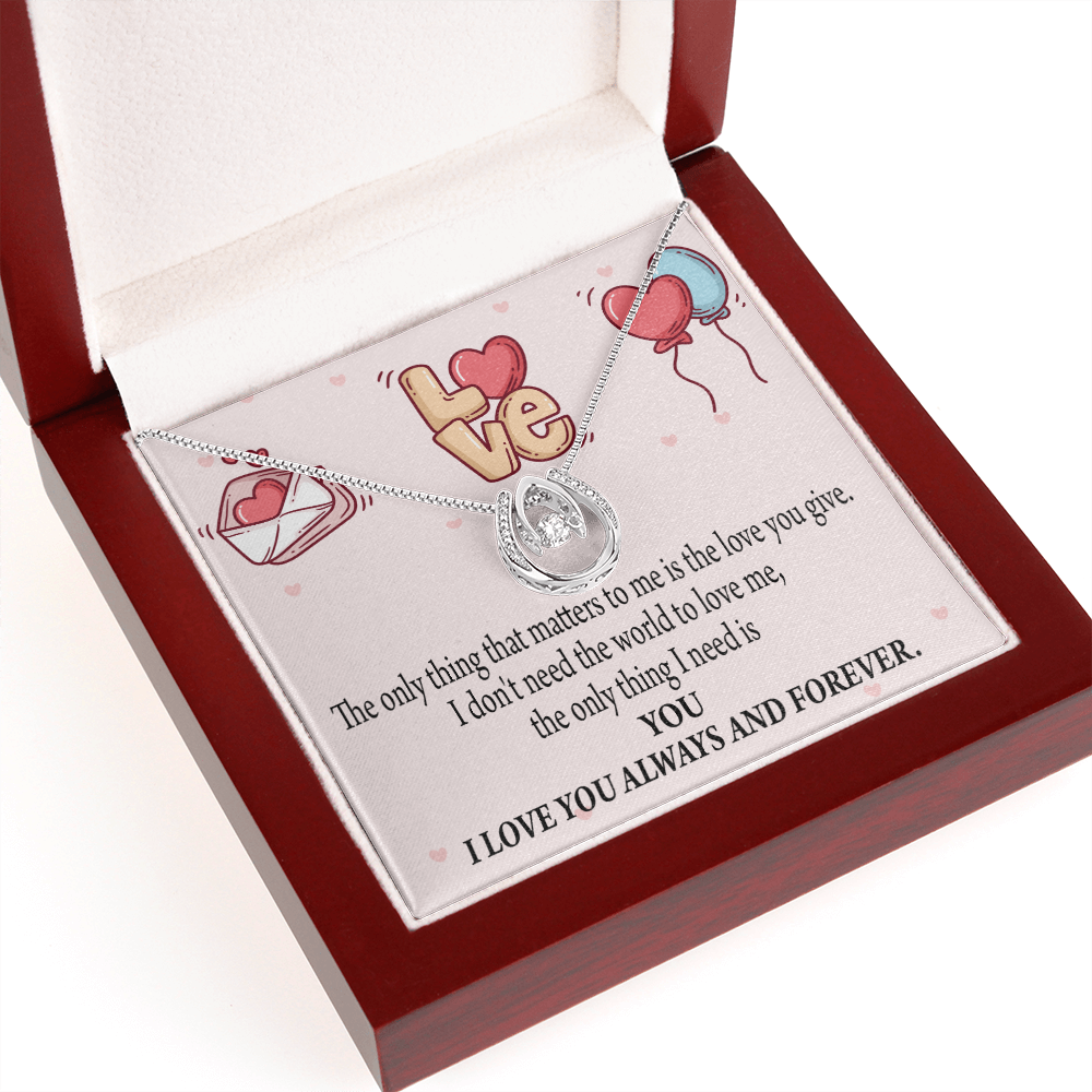 To My Girlfriend You Matter Most Lucky Horseshoe Necklace Message Card 14k w CZ Crystals-Express Your Love Gifts