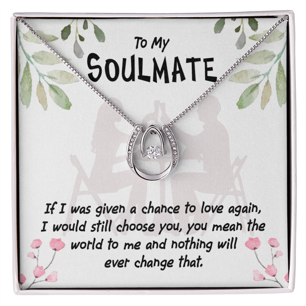 To My Girlfriend You Mean the World Lucky Horseshoe Necklace Message Card 14k w CZ Crystals-Express Your Love Gifts