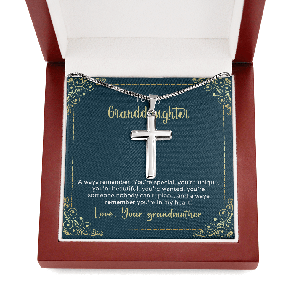 To My Granddaughter Always Remember You're Special Cross Card Necklace w Stainless Steel Pendant-Express Your Love Gifts