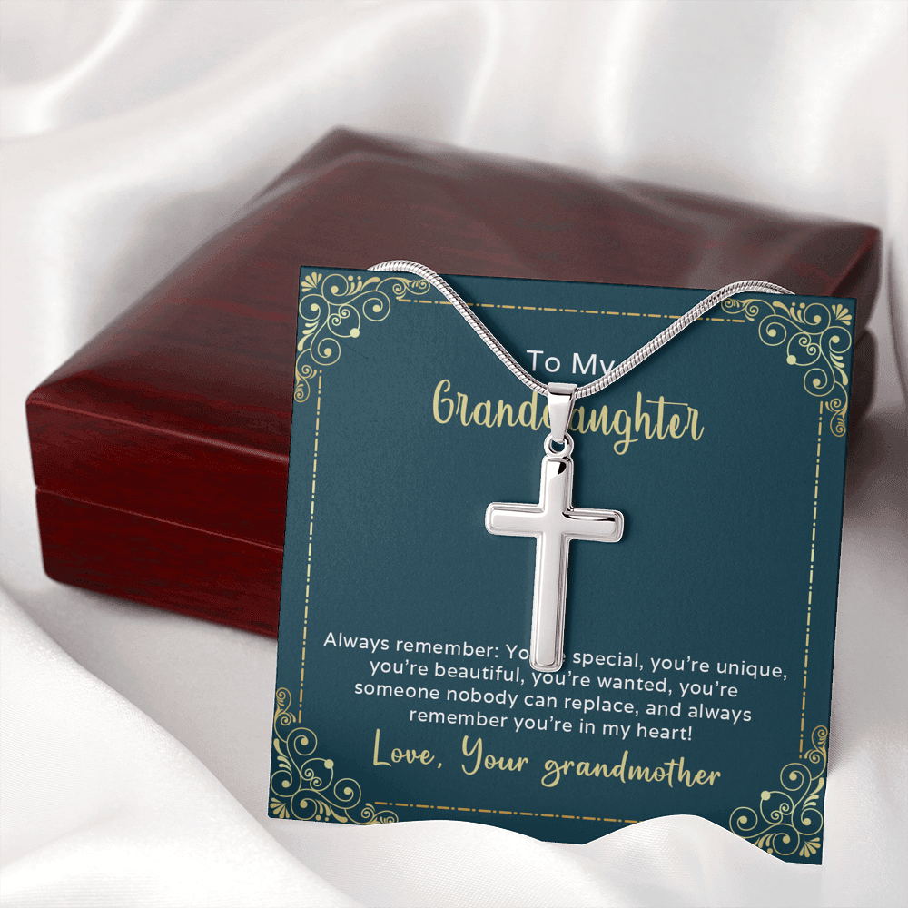 To My Granddaughter Always Remember You're Special Cross Card Necklace w Stainless Steel Pendant-Express Your Love Gifts