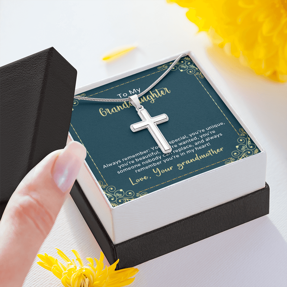 To My Granddaughter Always Remember You're Special Cross Card Necklace w Stainless Steel Pendant-Express Your Love Gifts