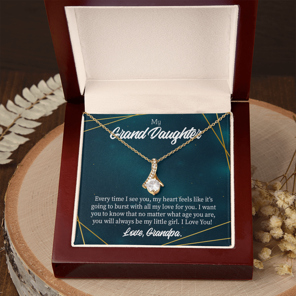 To My Granddaughter Every time Grandpa sees You Alluring Ribbon Necklace Message Card-Express Your Love Gifts