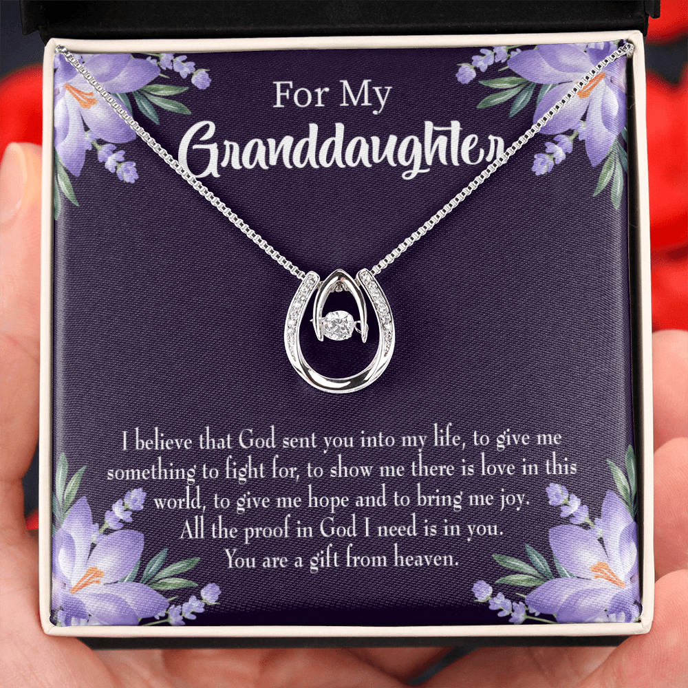 To My Granddaughter Gift From Heaven Lucky Horseshoe Necklace Message Card 14k w CZ Crystals-Express Your Love Gifts