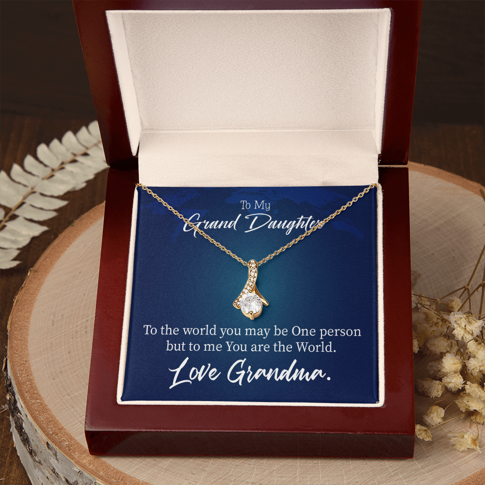 To My Granddaughter Granddaughter is my World Alluring Ribbon Necklace Message Card-Express Your Love Gifts