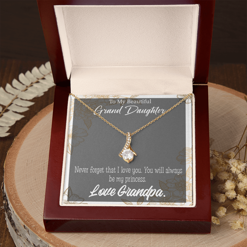 To My Granddaughter Grandpa's Princess Alluring Ribbon Necklace Message Card-Express Your Love Gifts