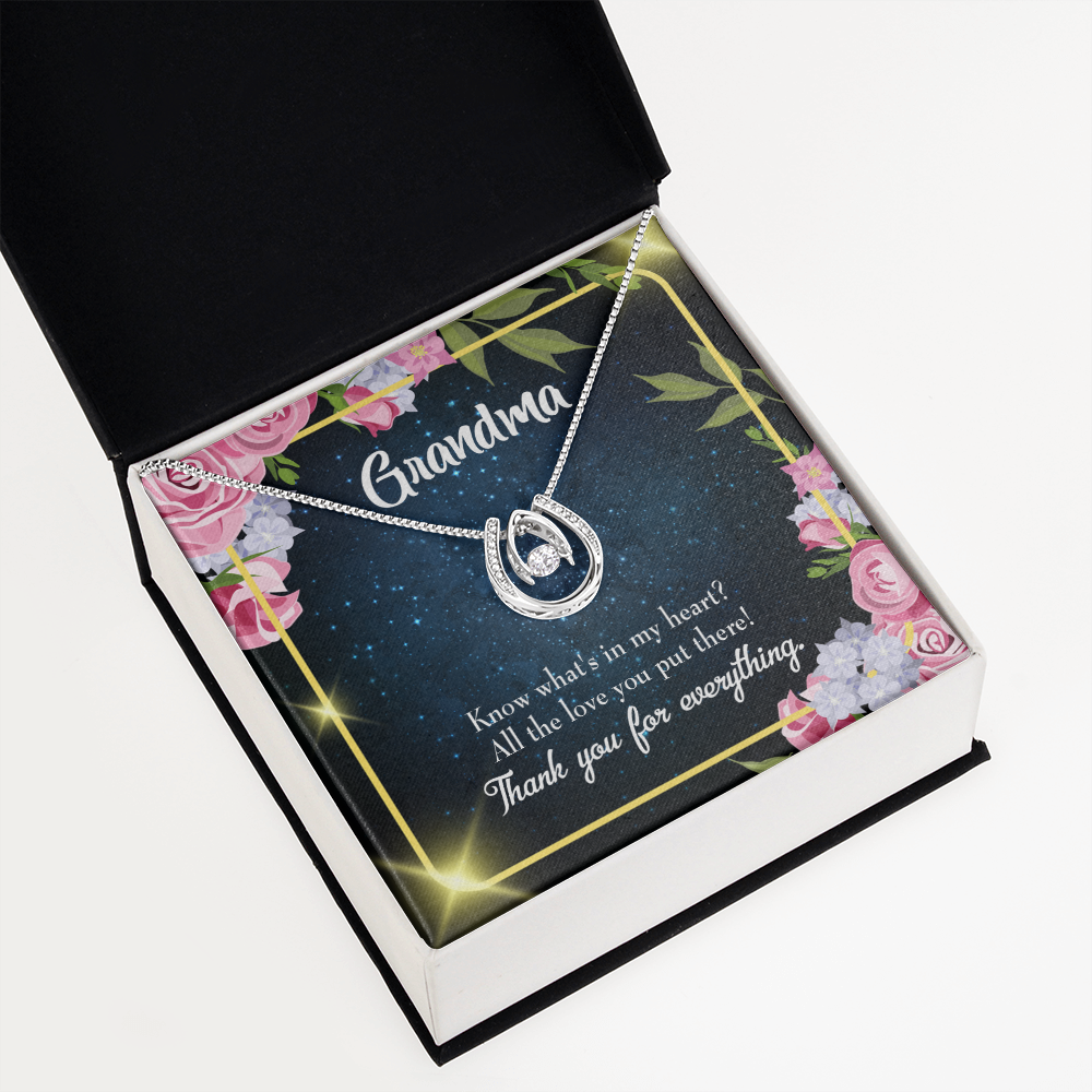 To My Grandma All The Love Lucky Horseshoe Necklace Message Card 14k w CZ Crystals-Express Your Love Gifts