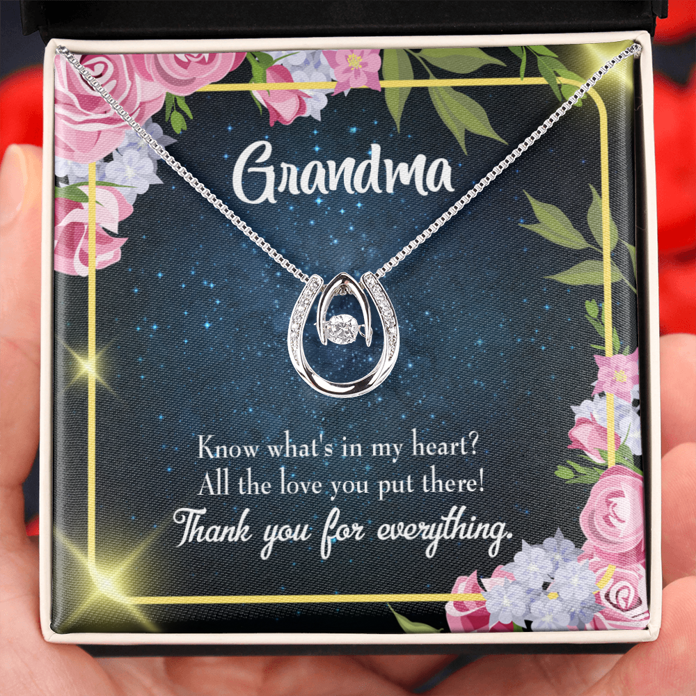 To My Grandma All The Love Lucky Horseshoe Necklace Message Card 14k w CZ Crystals-Express Your Love Gifts