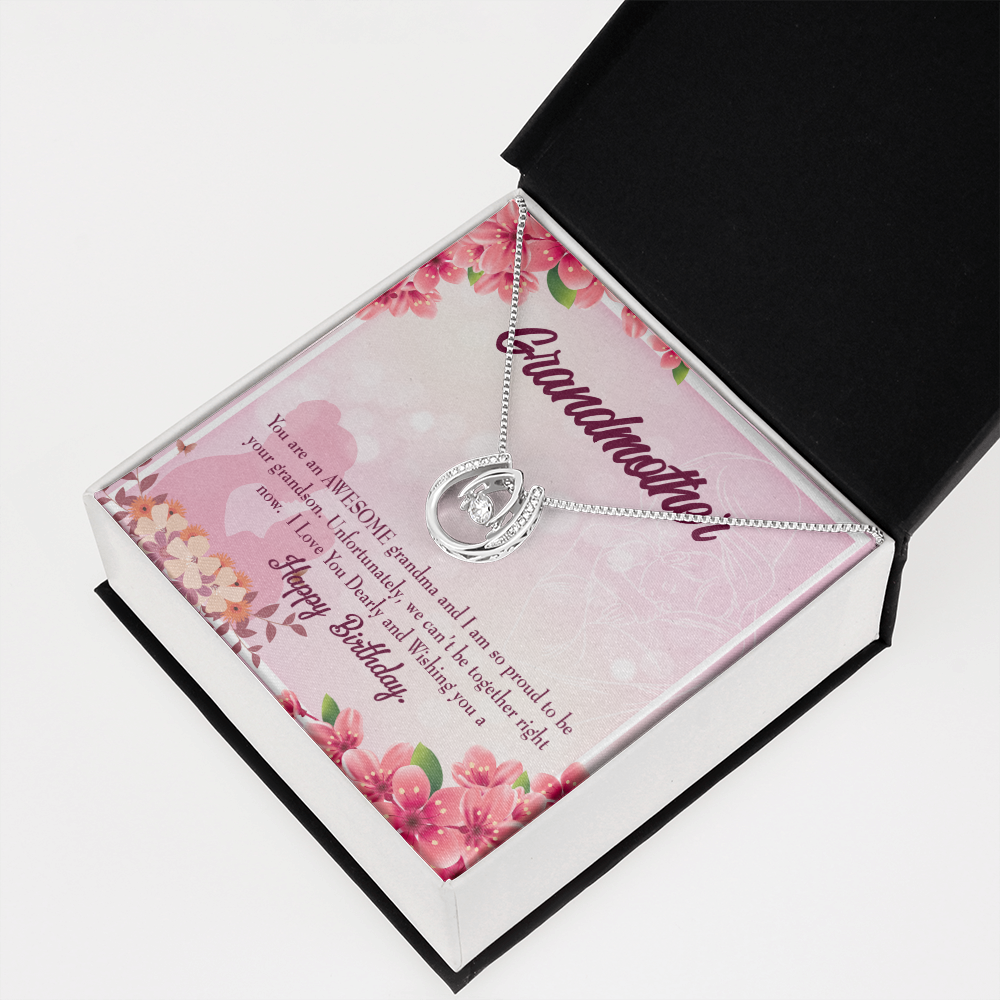 To My Grandma Awesome Grandma Pink Lucky Horseshoe Necklace Message Card 14k w CZ Crystals-Express Your Love Gifts